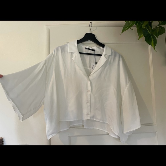 Zara white blouse crop top collar - Picture 1 of 3